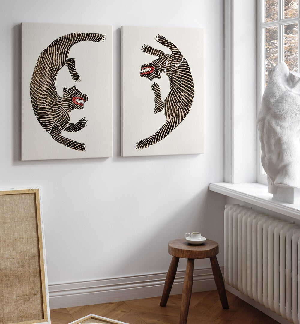Elevate your decor with JAPANESE TIGERS, SET OF 2 PAINTINGS, showcasing the artistry of Taguchi Tomoki.