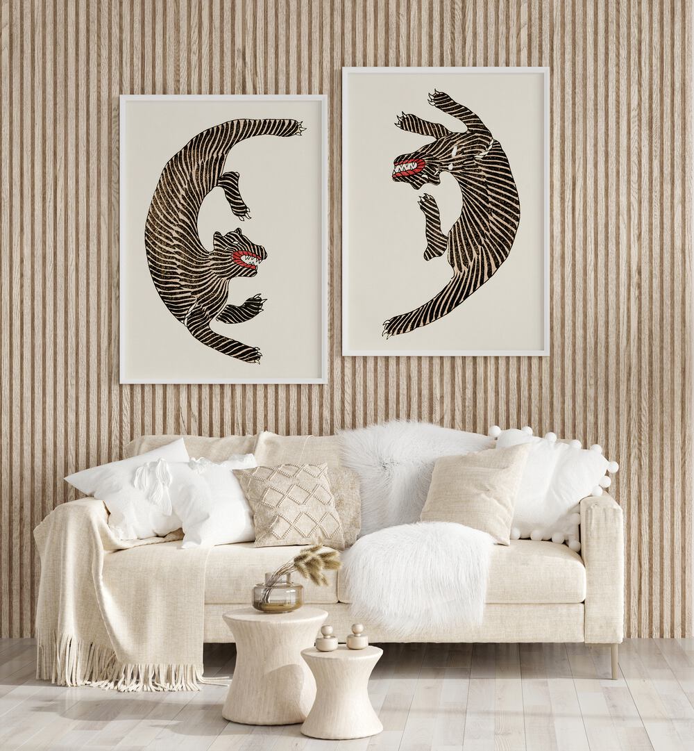 Transform your space with JAPANESE TIGERS, SET OF 2 PAINTINGS, capturing elegance by artist Taguchi Tomoki.