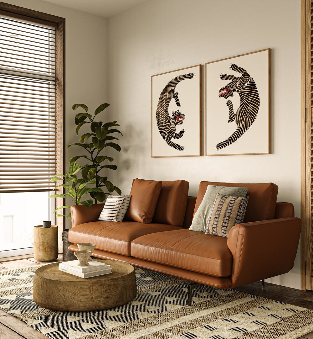 Elegant JAPANESE TIGERS, SET OF 2 PAINTINGS by Taguchi Tomoki, perfect for enhancing your living space decor.