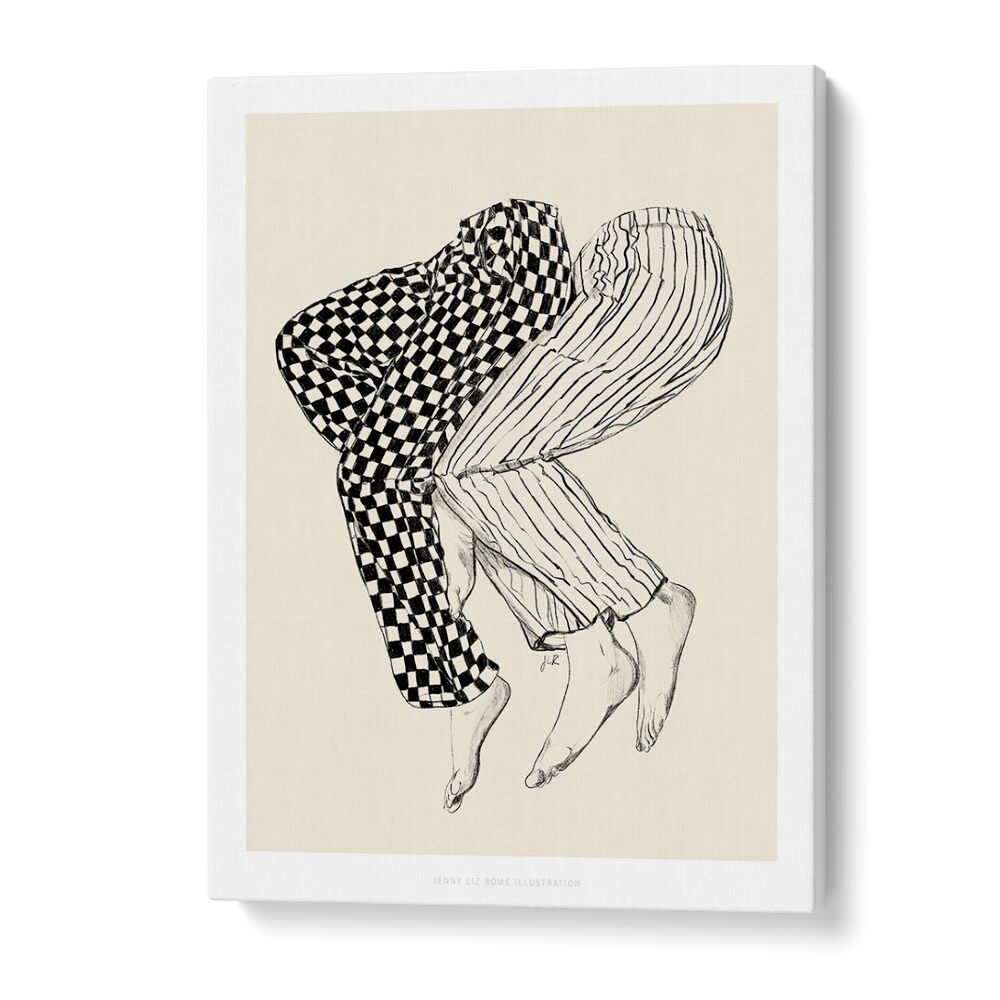 Chic illustration of legs in patterned pants, perfect for enhancing decor with LOVE IX, FASHION POSTERS.
