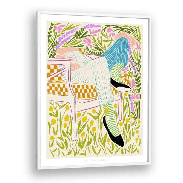 Transform your space with QUIET II, VIBRANT art print featuring colorful floral illustrations and serene figures.
