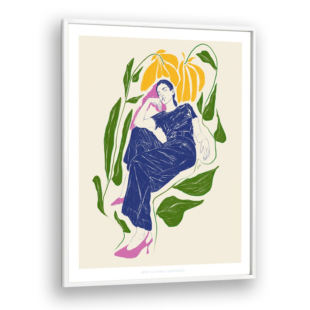 Vibrant and tranquil art print featuring a serene figure surrounded by nature, perfect for your QUIET IN GARDEN décor.