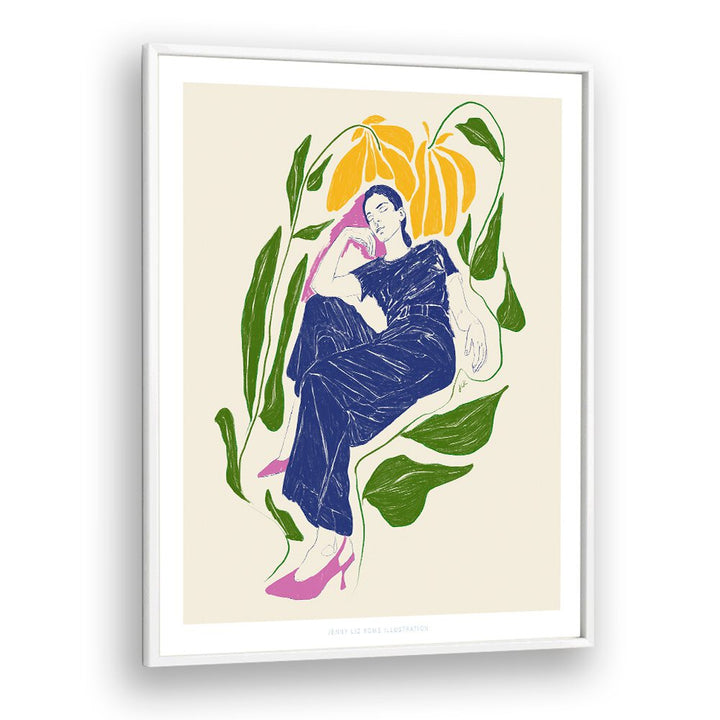 Vibrant and tranquil art print featuring a serene figure surrounded by nature, perfect for your QUIET IN GARDEN décor.