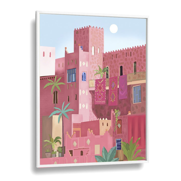 KASHBAH, TRAVEL POSTERS showcase vibrant architecture by Petra Lidze in a stylish white frame, perfect for décor.