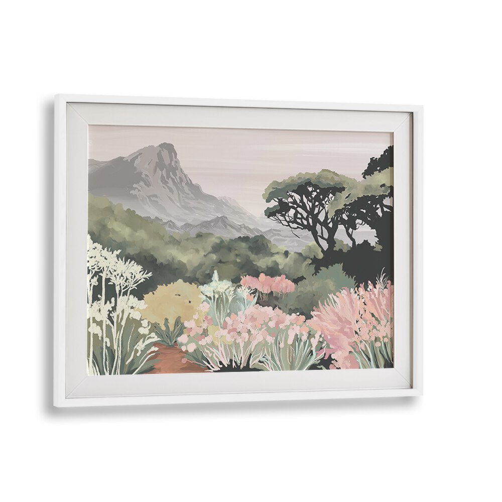 KIRSTENBOSCH DREAMING, LANDSCAPE PAINTINGS in a white frame, showcasing vibrant nature and serene landscapes.