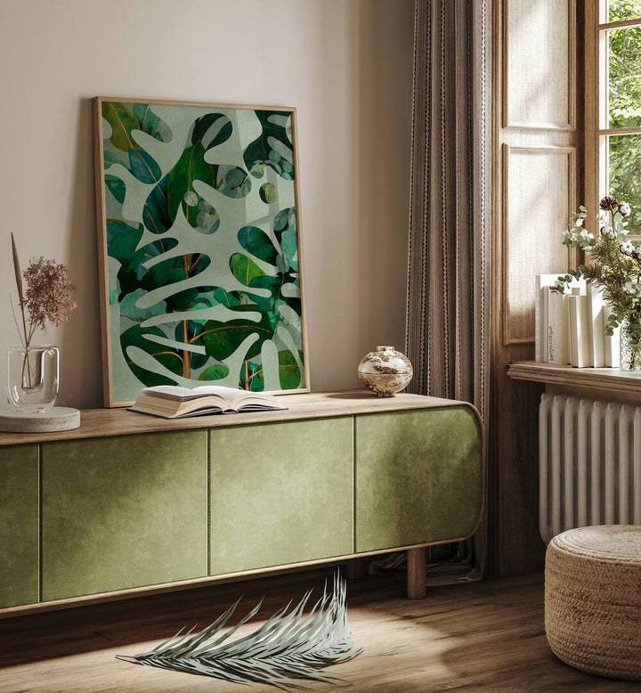 Botanical art featuring vibrant greens in LEAVES MORE X - KOPIE, FLORAL FLOWER PAINTINGS by Ana Rut Bre.