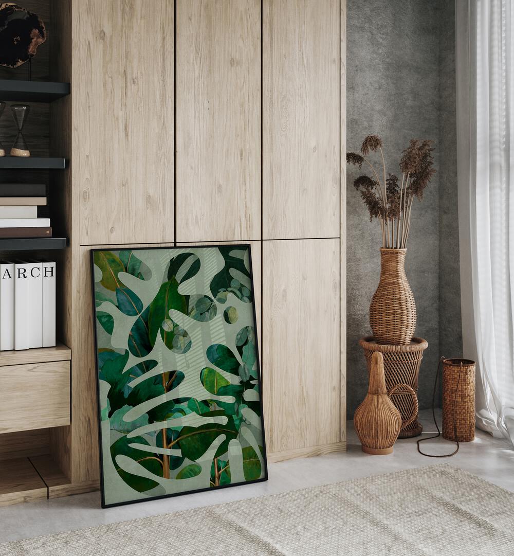 Stunning LEAVES MORE X - KOPIE, FLORAL FLOWER PAINTINGS by Ana Rut Bre, showcasing vibrant botanical art in a modern setting.