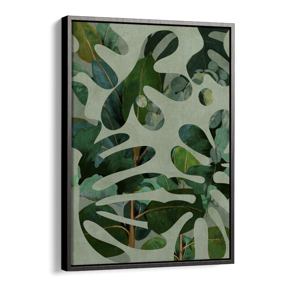 Botanical art print "LEAVES MORE X - KOPIE , FLORAL FLOWER PAINTINGS" by Ana Rut Bre in a sleek black floater frame.