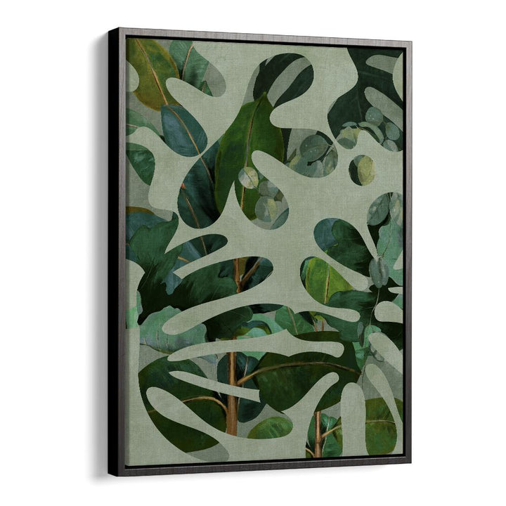 Botanical art print "LEAVES MORE X - KOPIE , FLORAL FLOWER PAINTINGS" by Ana Rut Bre in a sleek black floater frame.