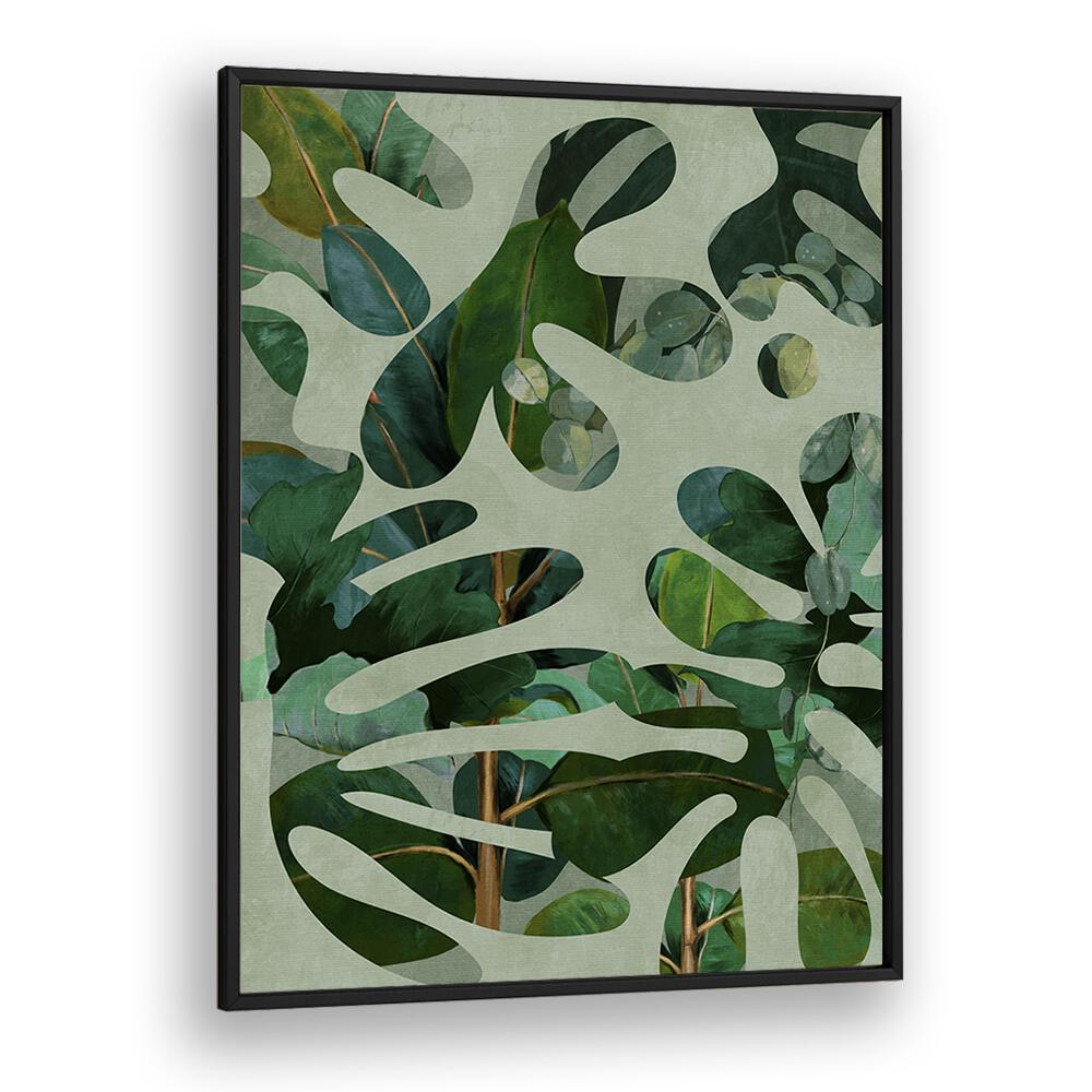 LEAVES MORE X - KOPIE, FLORAL FLOWER PAINTINGS showcase vibrant botanical art by Ana Rut Bre in a sleek black frame.