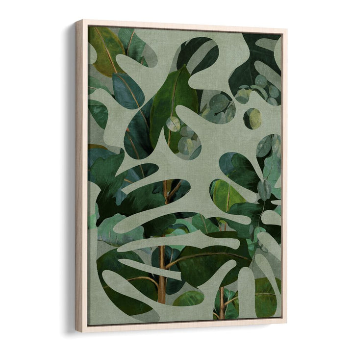 Botanical art print "LEAVES MORE X - KOPIE, FLORAL FLOWER PAINTINGS" by Ana Rut Bre in an elegant oak frame.