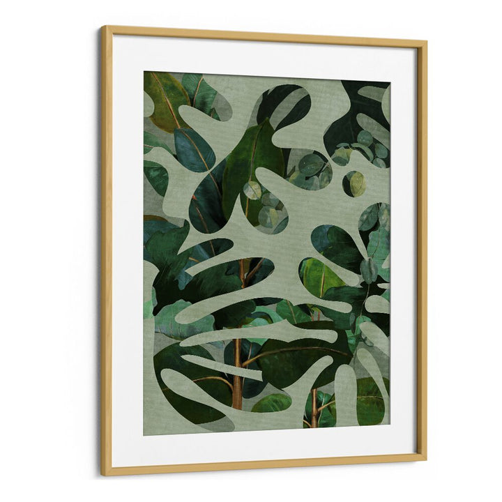 Elegant LEAVES MORE X - KOPIE, FLORAL FLOWER PAINTINGS by Ana Rut Bre, framed in oak, showcasing lush botanical art.