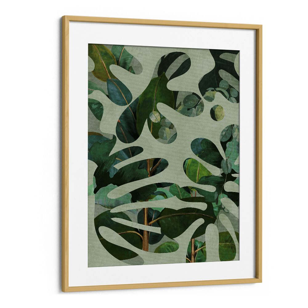 Elegant LEAVES MORE X - KOPIE, FLORAL FLOWER PAINTINGS by Ana Rut Bre, framed in oak, showcasing lush botanical art.