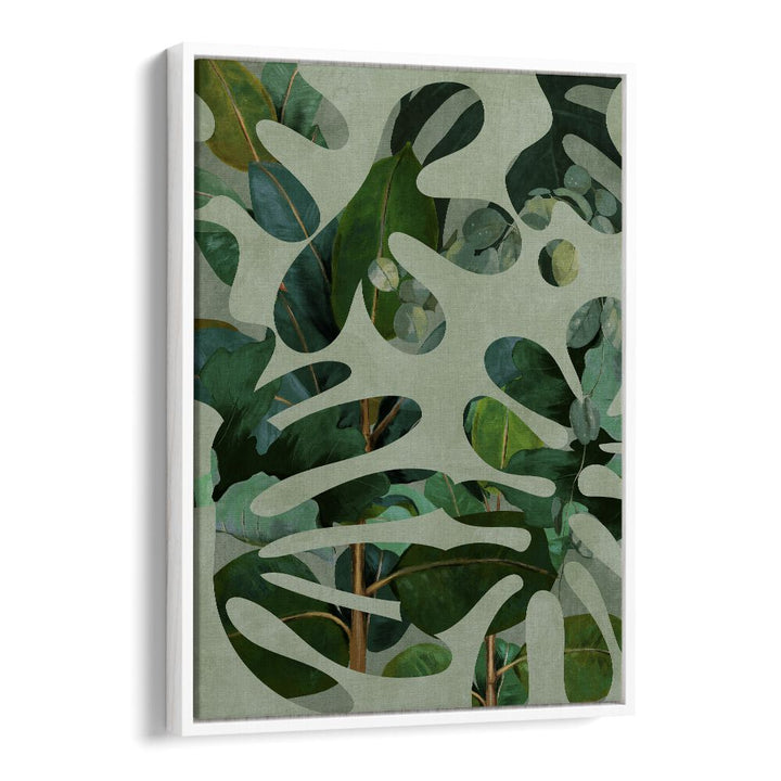 Botanical art print "LEAVES MORE X - KOPIE, FLORAL FLOWER PAINTINGS" by Ana Rut Bre in a white floater frame.