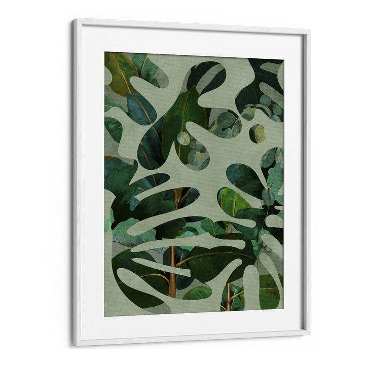 Botanical art print "LEAVES MORE X - KOPIE, FLORAL FLOWER PAINTINGS" by Ana Rut Bre in a chic white frame.