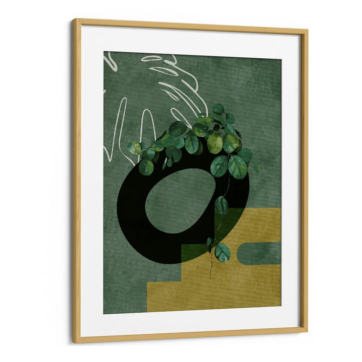 Botanical art print "LEAVES MORE IV" by Ana Rut Bre, showcasing greenery in an elegant oak frame. Perfect for floral flower paintings.
