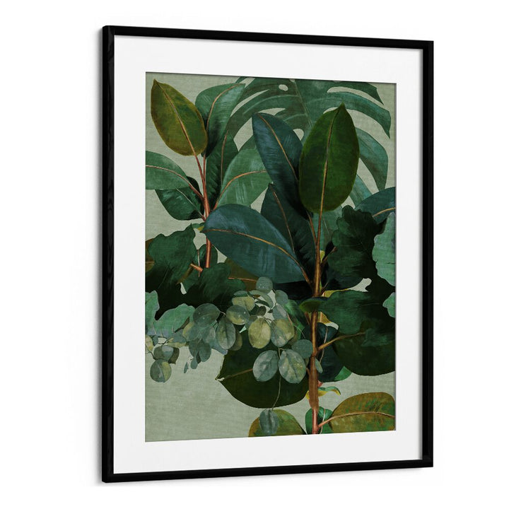 Botanical art print "LEAVES MORE IX - KOPIE, FLORAL FLOWER PAINTINGS" by Ana Rut Bre in a sleek black frame.