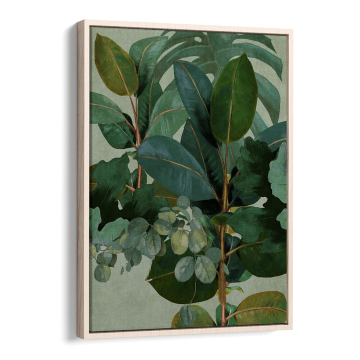 Stunning LEAVES MORE IX - KOPIE, FLORAL FLOWER PAINTINGS, showcasing vibrant botanical art in a sleek oak frame.