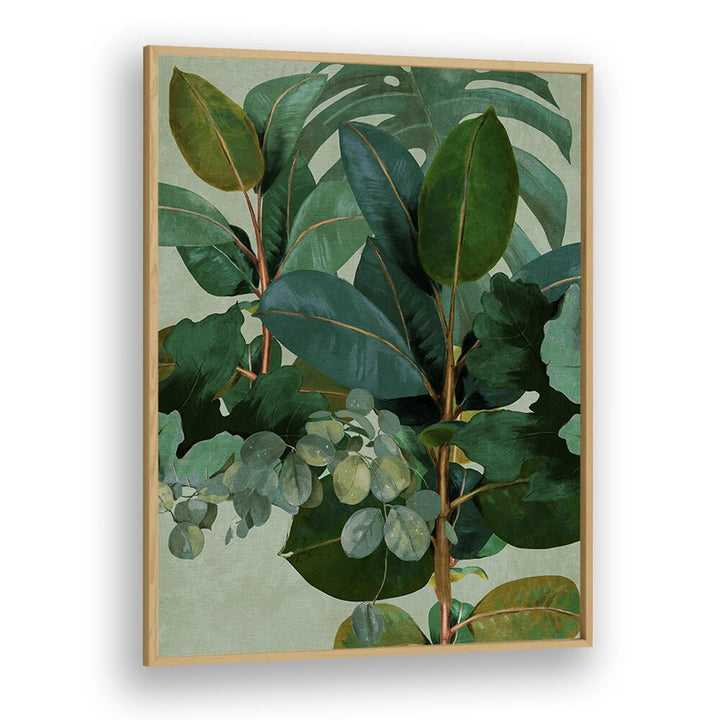 Botanical art print "LEAVES MORE IX - KOPIE, FLORAL FLOWER PAINTINGS" showcasing lush green foliage in a frame.