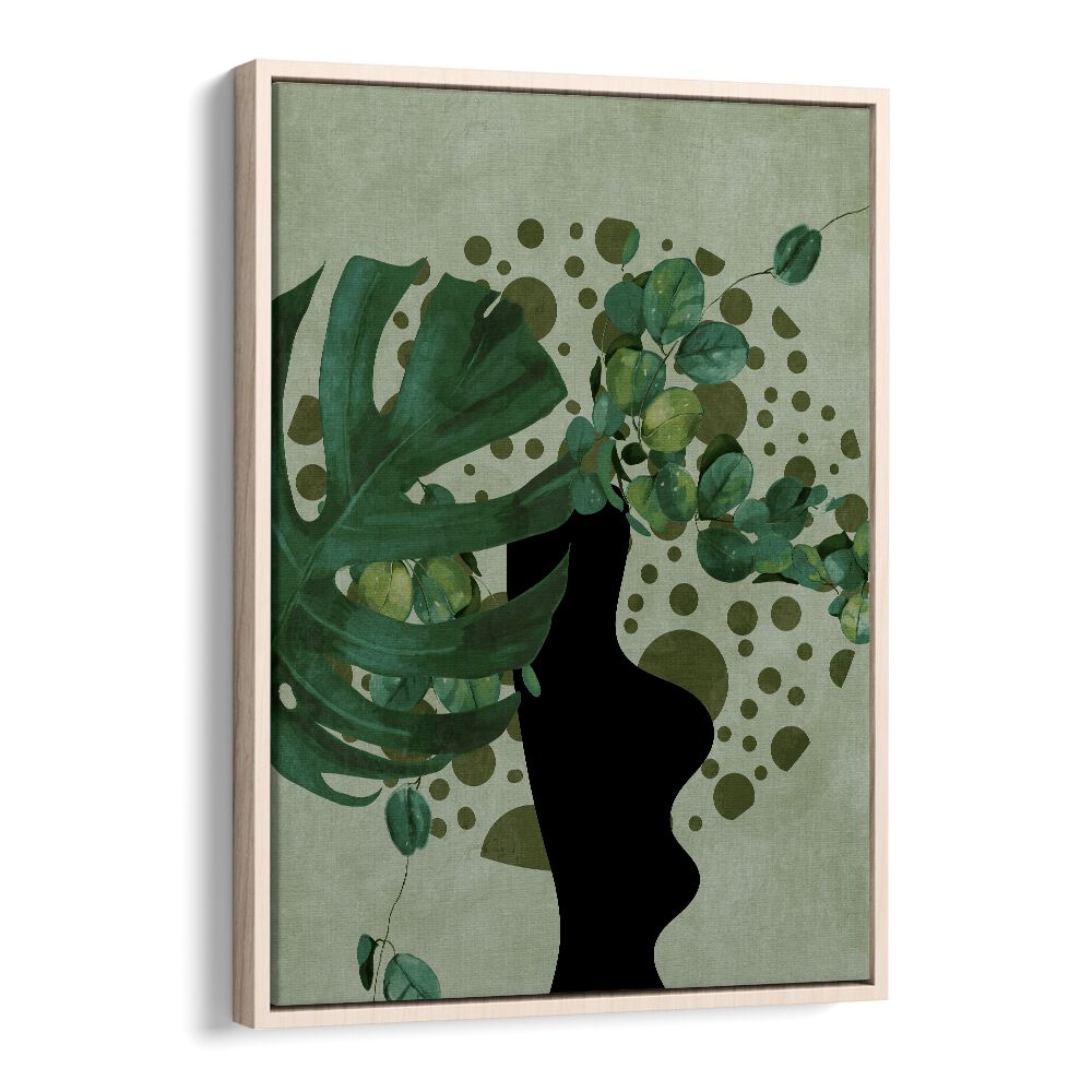 Botanical art print "LEAVES MORE V - KOPIE, FLORAL FLOWER PAINTINGS" by Ana Rut Bre in an oak wood floater frame.