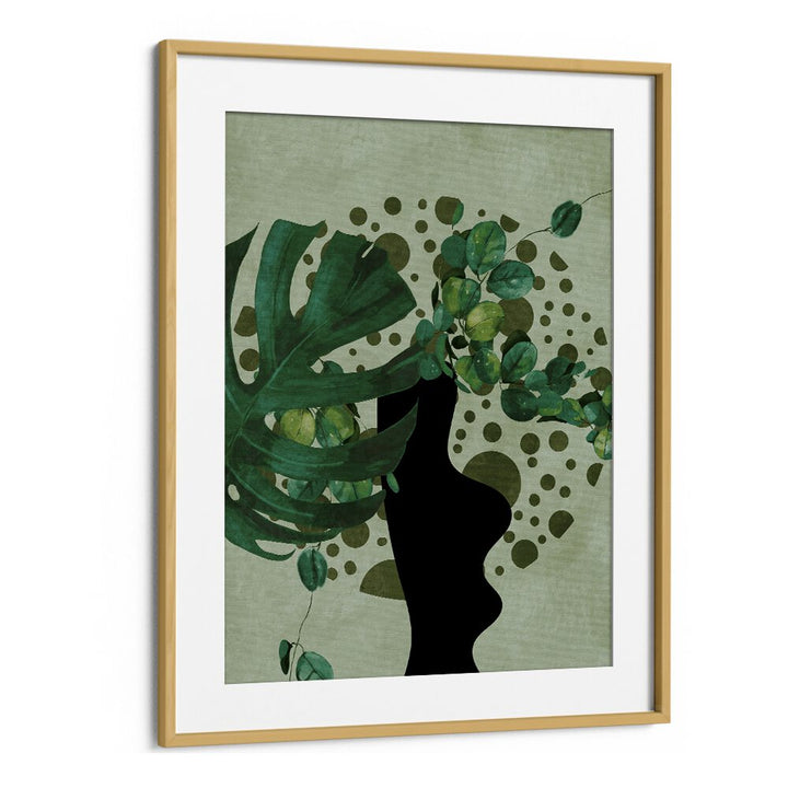 Botanical art print "LEAVES MORE V - KOPIE, FLORAL FLOWER PAINTINGS" by Ana Rut Bre in an elegant oak frame.