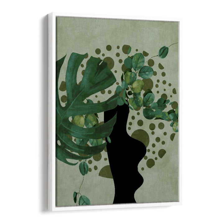 Botanical art print "LEAVES MORE V - KOPIE, FLORAL FLOWER PAINTINGS" by Ana Rut Bre in a white floater frame.