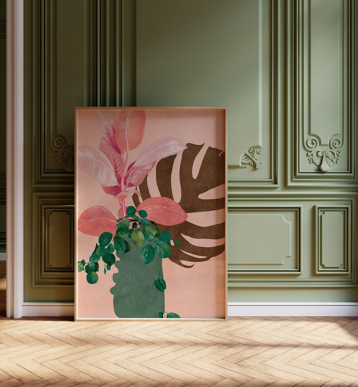 Stunning LEAVES MORE VI - PINK, FLORAL FLOWER PAINTINGS by Ana Rut Bre, showcasing vibrant botanical art in elegant decor.