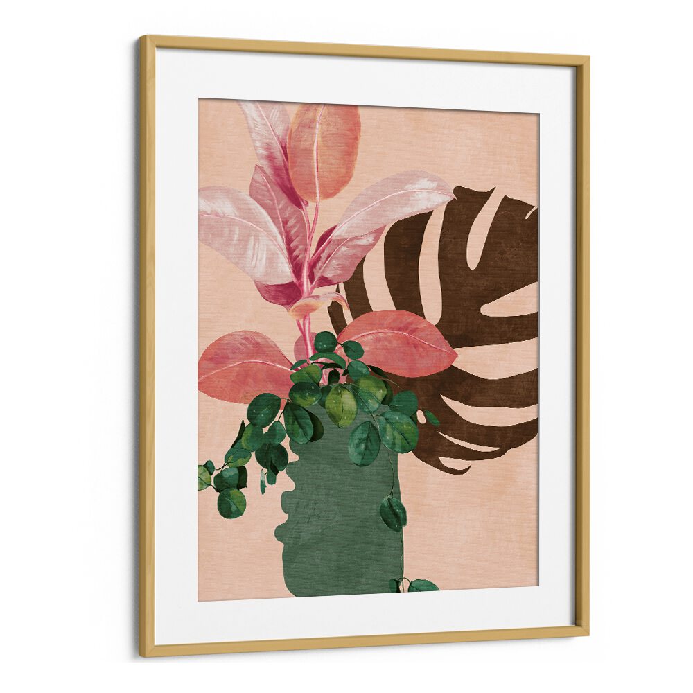 Beautiful botanical art featuring LEAVES MORE VI - PINK, FLORAL FLOWER PAINTINGS, framed elegantly for your space.