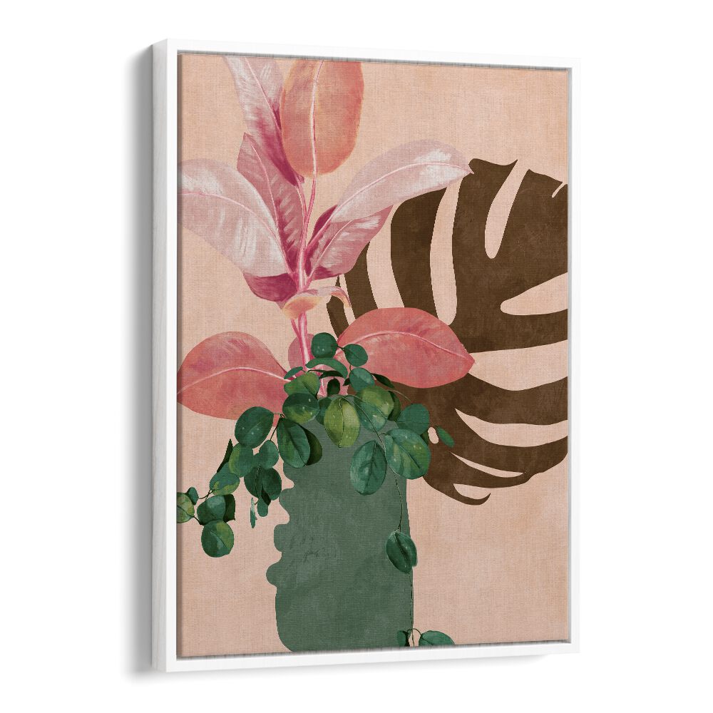 Captivating LEAVES MORE VI - PINK, FLORAL FLOWER PAINTINGS by Ana Rut Bre, framed in white, showcasing elegant botanicals.
