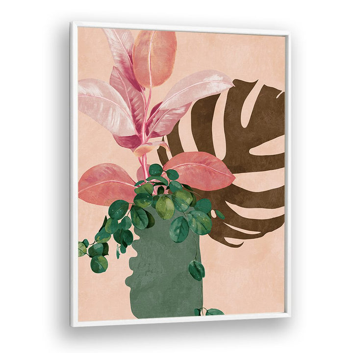 Discover "LEAVES MORE VI - PINK, FLORAL FLOWER PAINTINGS" by Ana Rut Bre, showcasing vibrant botanical art in a frame.