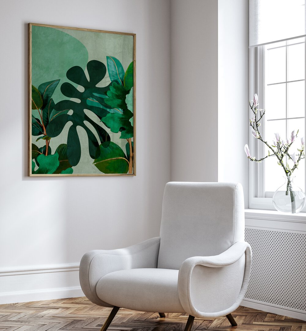 Transform your space with LEAVES MORE VIII - KOPIE, FLORAL FLOWER PAINTINGS by Ana Rut Bre, showcasing lush green leaves.