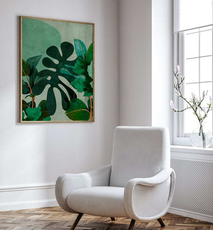 Transform your space with LEAVES MORE VIII - KOPIE, FLORAL FLOWER PAINTINGS by Ana Rut Bre, showcasing lush green leaves.