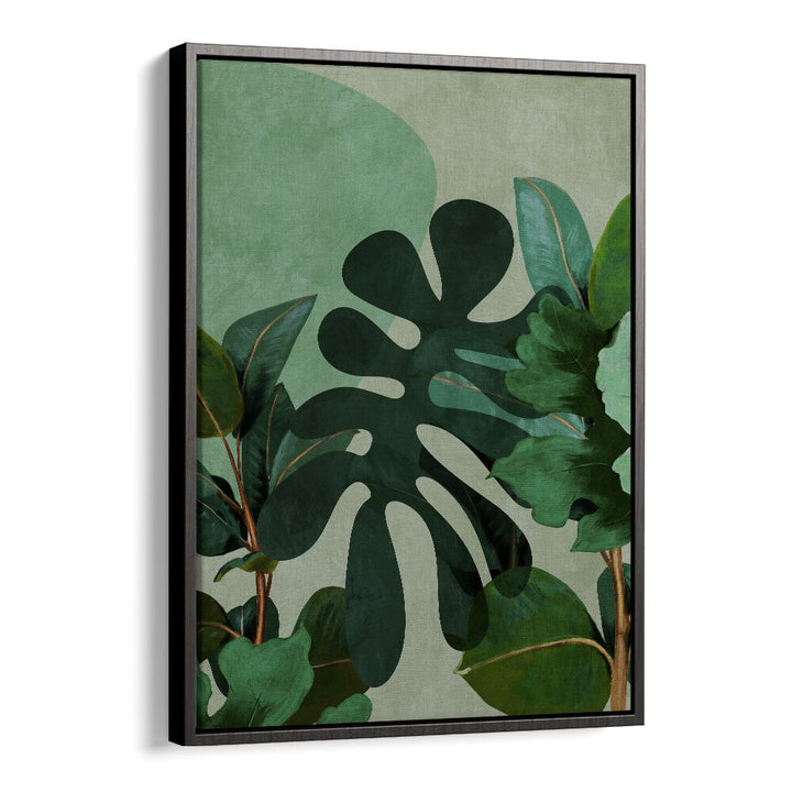 Botanical art print "LEAVES MORE VIII - KOPIE, FLORAL FLOWER PAINTINGS" by Ana Rut Bre in a stylish black frame.