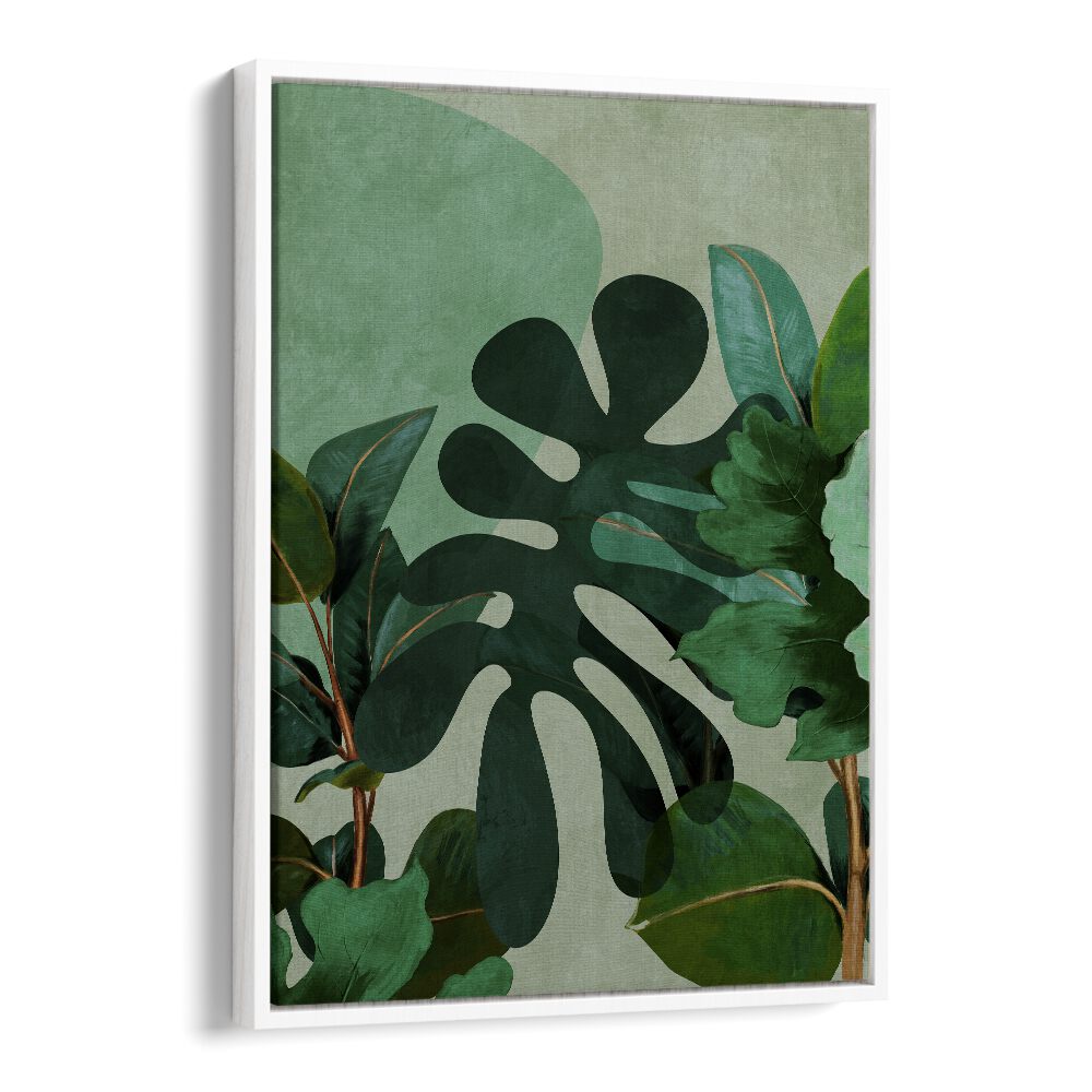 Botanical art print "LEAVES MORE VIII - KOPIE, FLORAL FLOWER PAINTINGS" by Ana Rut Bre in a sleek white frame.