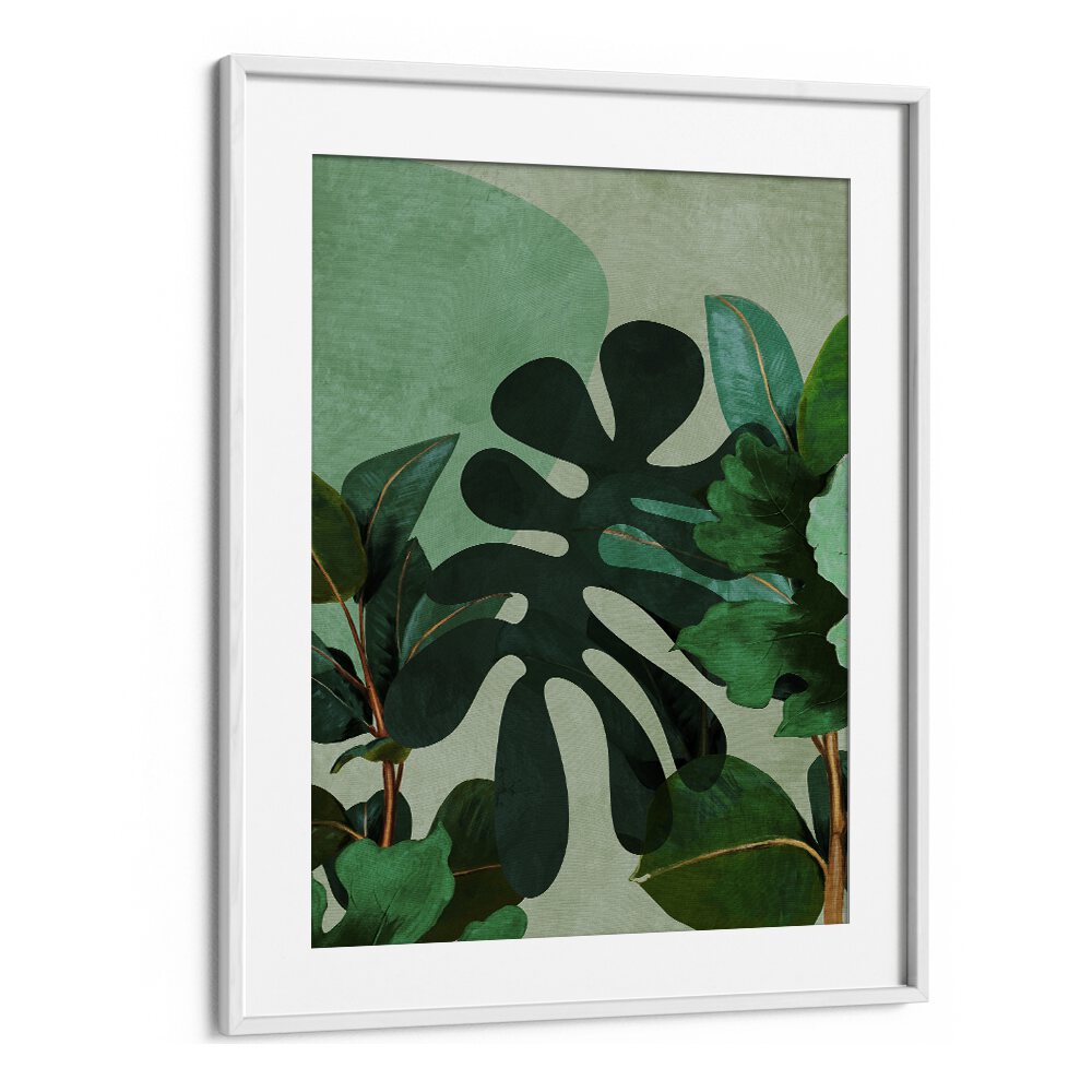 Elegant LEAVES MORE VIII - KOPIE, FLORAL FLOWER PAINTINGS by Ana Rut Bre, showcasing rich green botanical art.