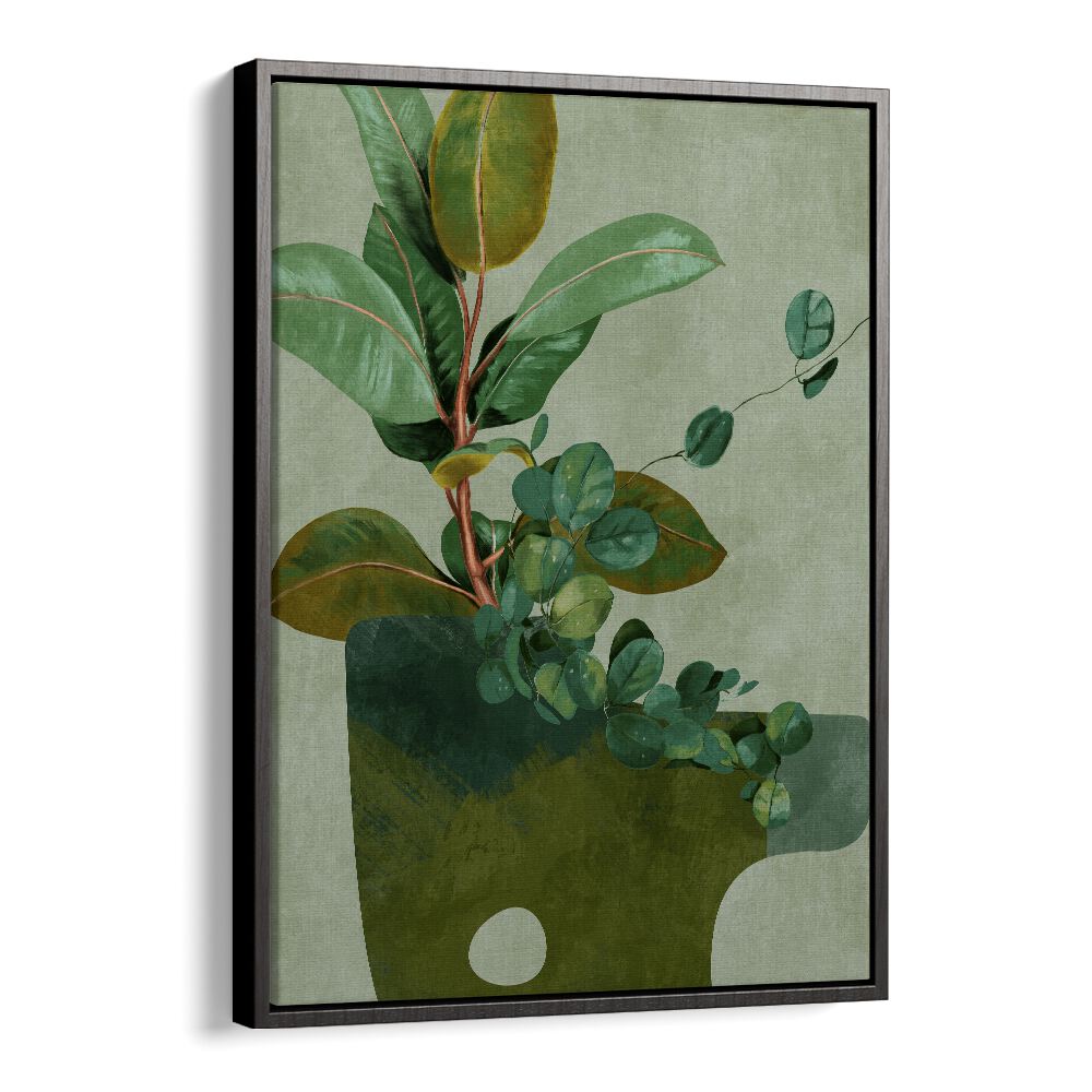 LEAVES MORE XII, FLORAL FLOWER PAINTINGS by Ana Rut Bre showcases lush botanical beauty in a modern black floater frame.