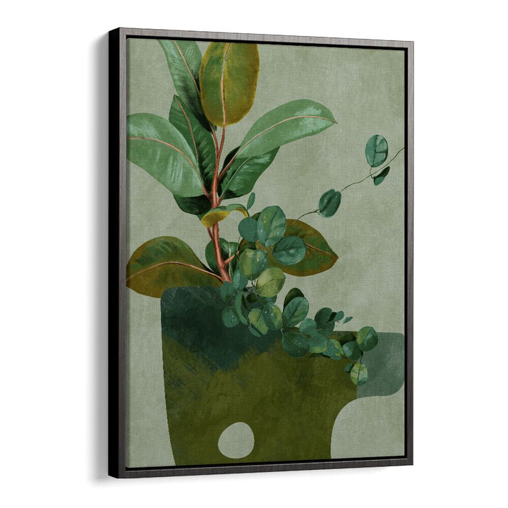 LEAVES MORE XII, FLORAL FLOWER PAINTINGS by Ana Rut Bre showcases lush botanical beauty in a modern black floater frame.