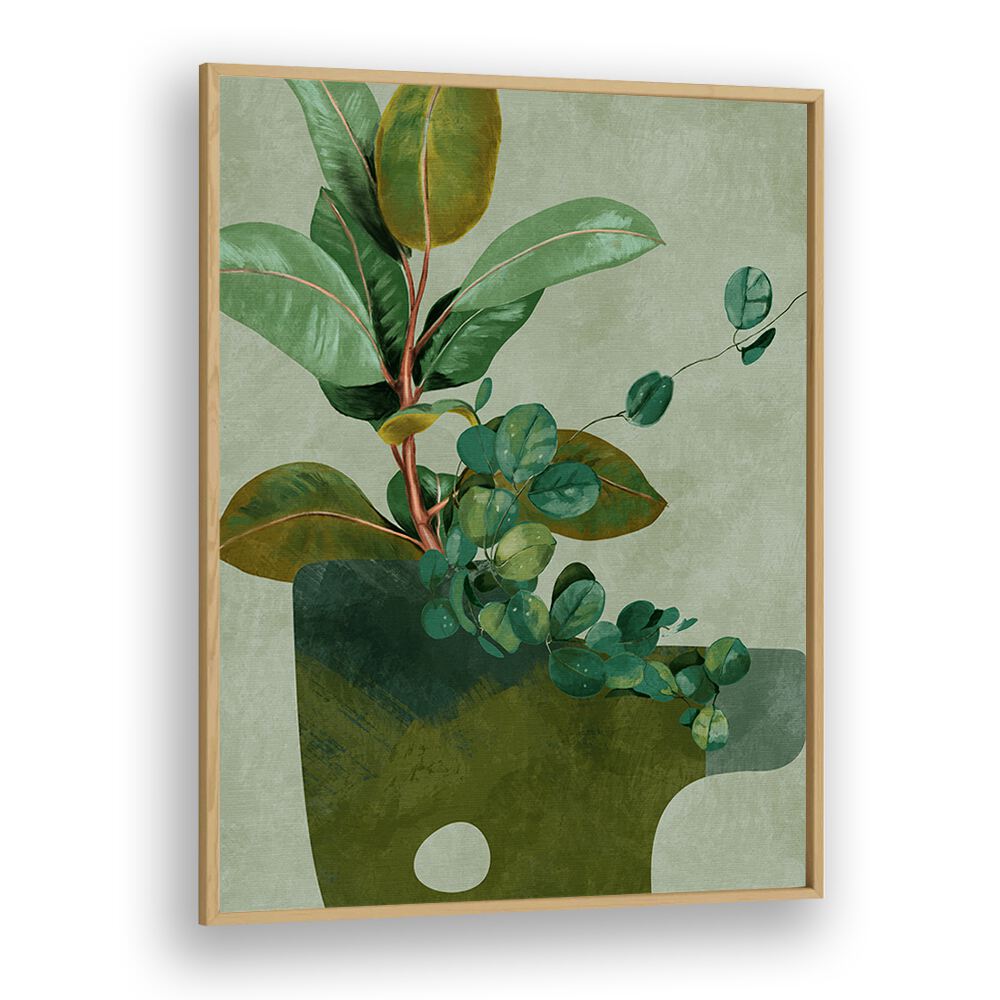 Botanical art print "LEAVES MORE XII, FLORAL FLOWER PAINTINGS" by Ana Rut Bre in a stylish oak frame.