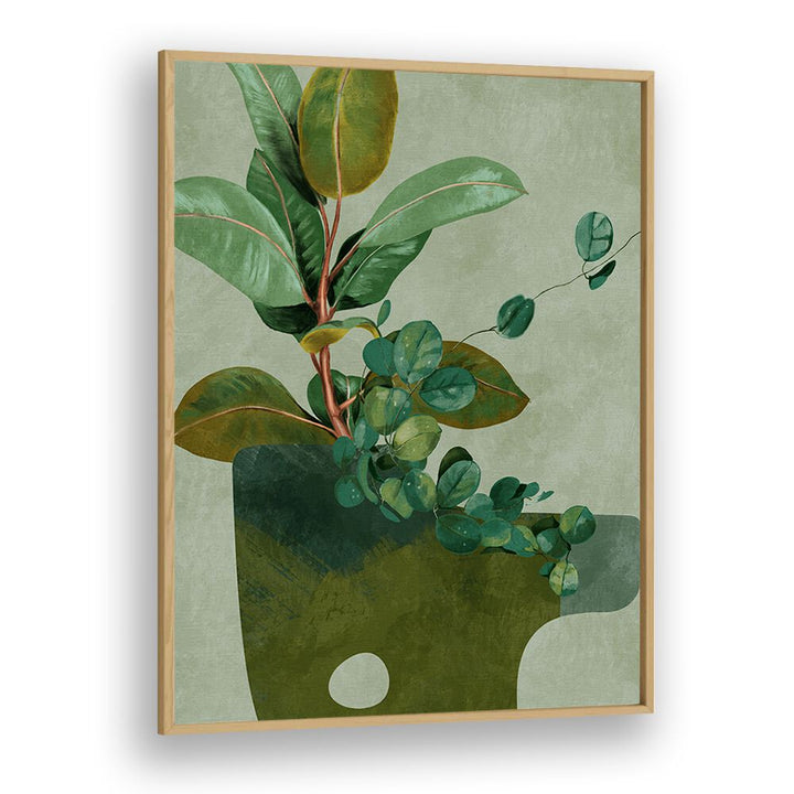 Botanical art print "LEAVES MORE XII, FLORAL FLOWER PAINTINGS" by Ana Rut Bre in a stylish oak frame.
