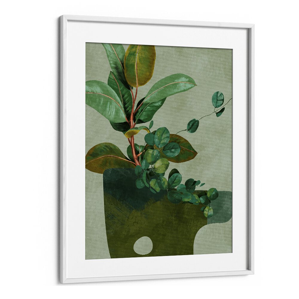 LEAVES MORE XII, FLORAL FLOWER PAINTINGS by Ana Rut Bre showcases vibrant foliage in a stylish white frame.