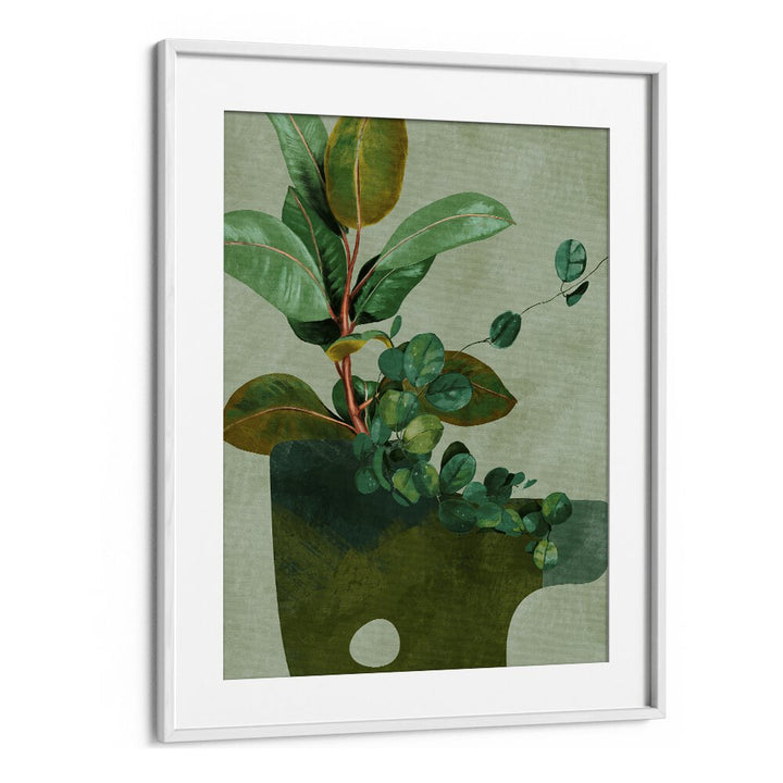 LEAVES MORE XII, FLORAL FLOWER PAINTINGS by Ana Rut Bre showcases vibrant foliage in a stylish white frame.