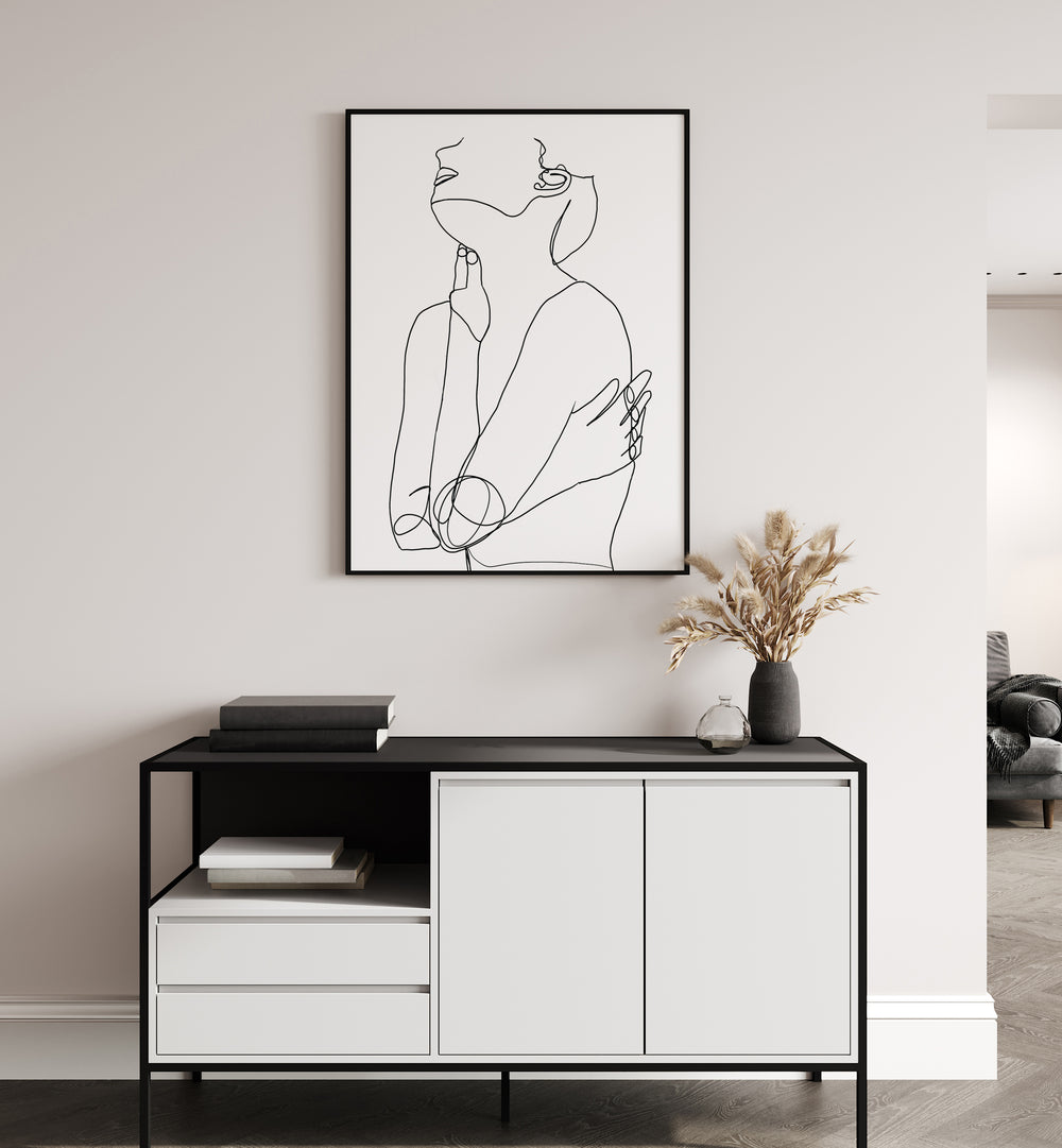 Elegant LINE DRAWING OF WOMAN III showcased in modern decor, perfect for art lovers and LINE ART PAINTINGS enthusiasts.