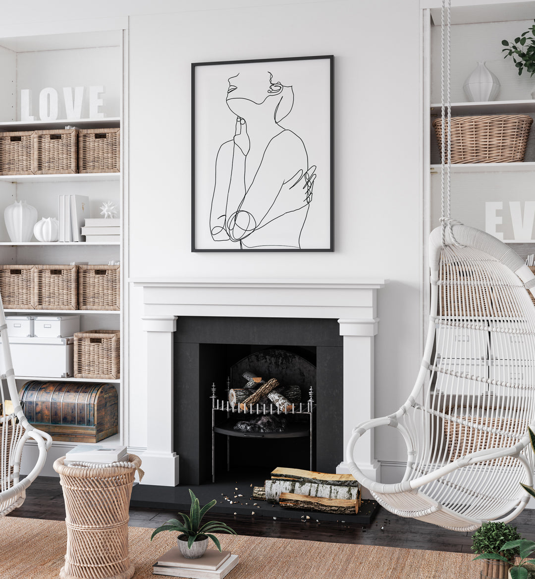 Elegant LINE DRAWING OF WOMAN III, a captivating line art painting by Sharyn Burs, enhances any modern decor.
