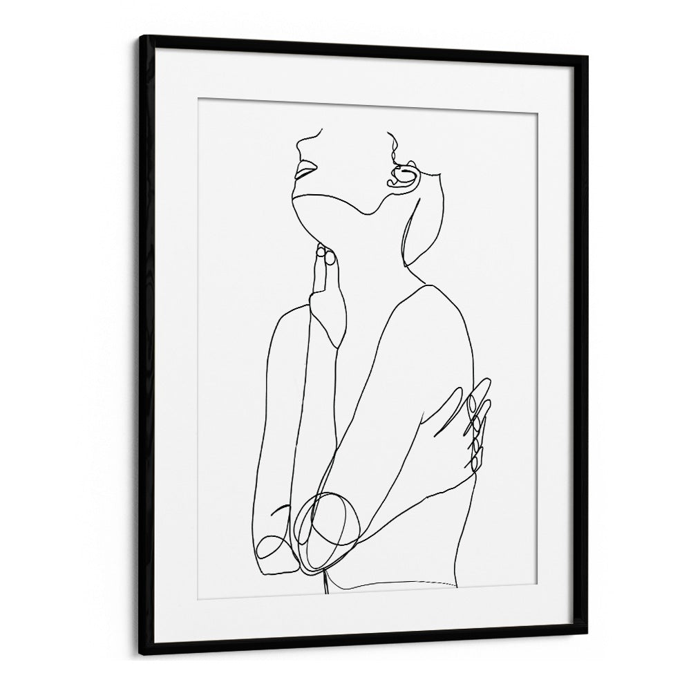 Elegant LINE DRAWING OF WOMAN III in a sleek black frame, showcasing modern artistry in LINE ART PAINTINGS.
