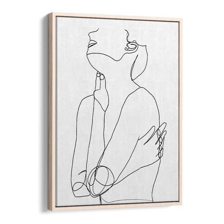 Elegant LINE DRAWING OF WOMAN III, a stunning line art painting by Sharyn Burs in an oak wood floater frame.