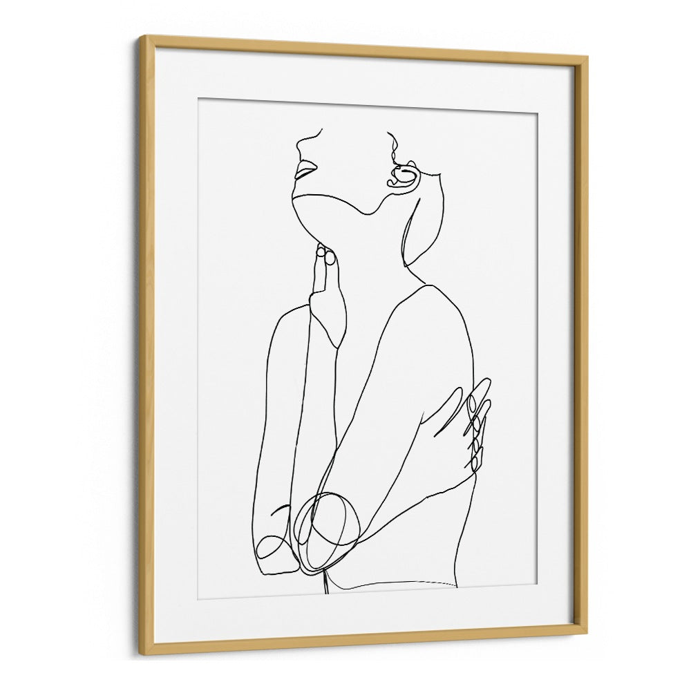 Elegant LINE DRAWING OF WOMAN III framed in oak, showcasing modern artistry in LINE ART PAINTINGS by Sharyn Burs.