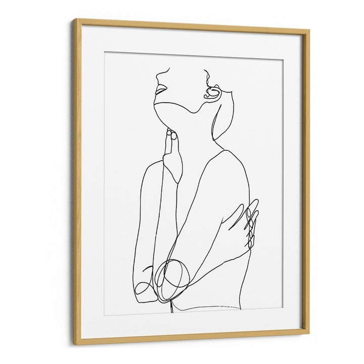Elegant LINE DRAWING OF WOMAN III framed in oak, showcasing modern artistry in LINE ART PAINTINGS by Sharyn Burs.