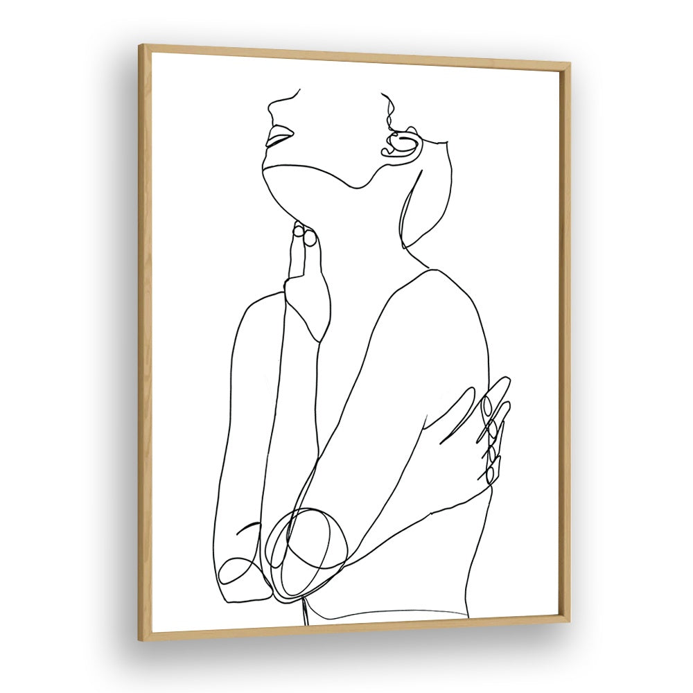Elegant LINE DRAWING OF WOMAN III in oak frame, showcasing modern artistry in LINE ART PAINTINGS by Sharyn Burs.