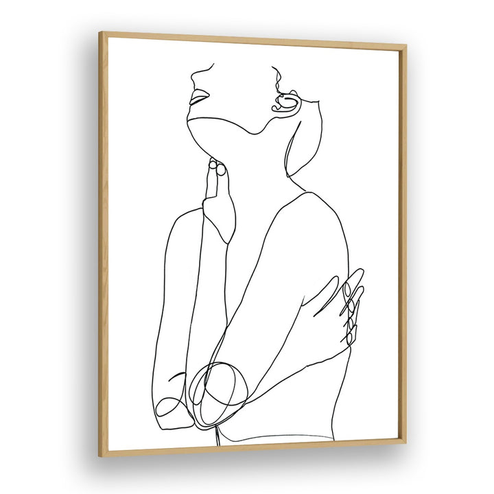 Elegant LINE DRAWING OF WOMAN III in oak frame, showcasing modern artistry in LINE ART PAINTINGS by Sharyn Burs.