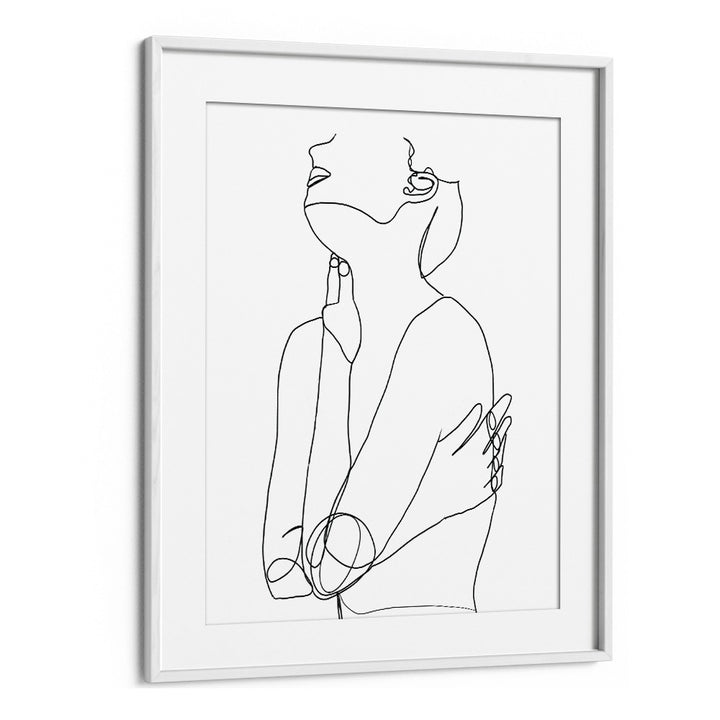 Elegant LINE DRAWING OF WOMAN III in a white frame, showcasing modern artistry in LINE ART PAINTINGS by Sharyn Burs.